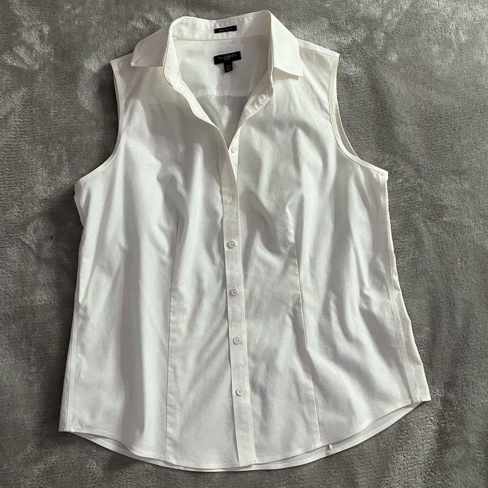 Talbots "Non-Iron Sleeveless Perfect Shirt" WHITE Size 6p